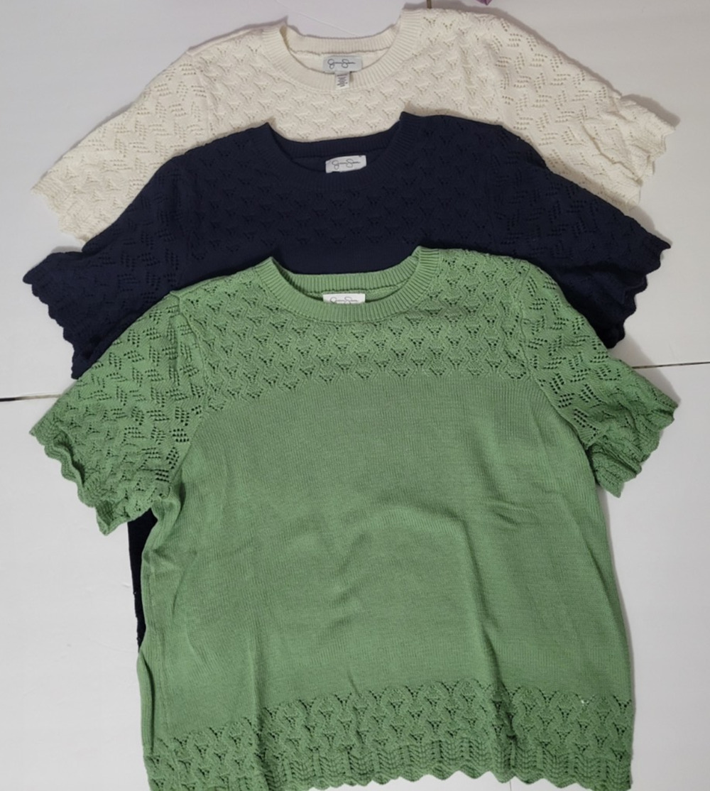Jessica Simpson Womens XL Crochet Knit Short Sleeve Sweater Tops Lot 3